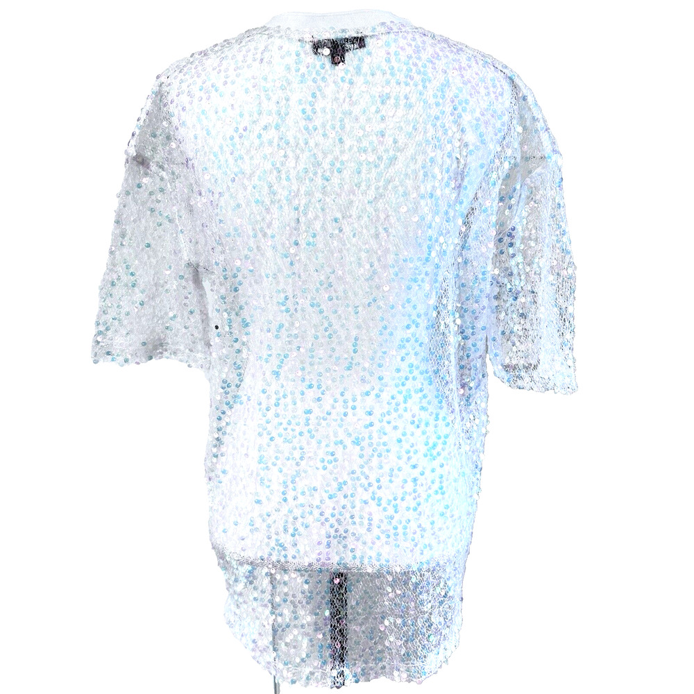 REHAB LAB Womens Short Sleeve White Sequin Pullover‎ Blouse Top SZ S Oversized - Picture 2 of 7